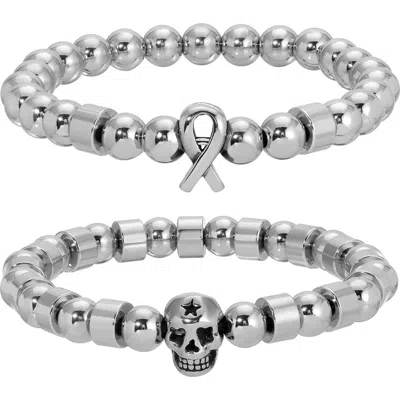 Eye Candy Los Angeles Set Of 2 Skully Beaded Stretch Bracelets In Metallic