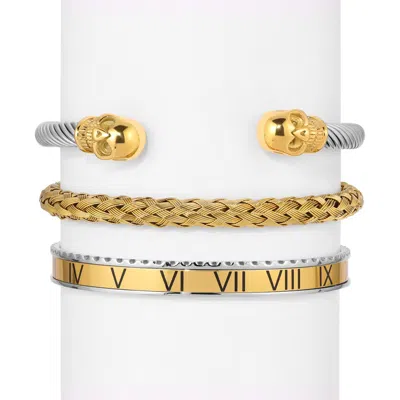 Eye Candy Los Angeles Set Of 3 Claude Titanium Two Tone Bracelets In Gold