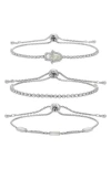 Eye Candy Los Angeles Set Of 3 Maryam Cubic Zirconia Bolo Bracelets In Silver