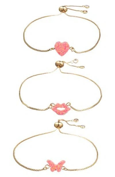 Eye Candy Los Angeles Set Of 3 Opal Slider Bracelets In Gold
