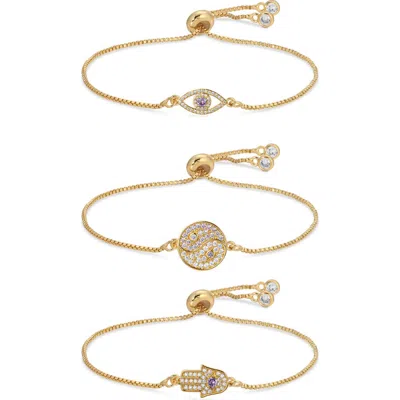 Eye Candy Los Angeles Set Of 3 Yin & Yang Hamsa Evil Eye Slider Bracelets In Gold
