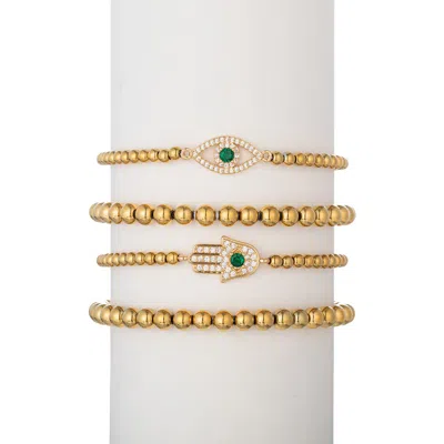 Eye Candy Los Angeles Set Of 4 Heena Evil Eye Hamsa Stretch Bracelets In Gold