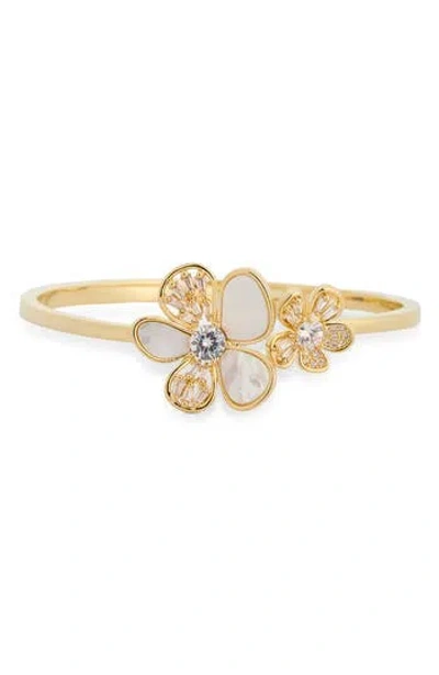 Eye Candy Los Angeles Shaila Cz Flower Cuff Bracelet In Gold