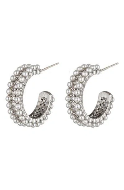 Eye Candy Los Angeles Shirin Faux Pearl Hoop Earrings In Metallic