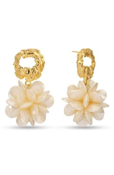Eye Candy Los Angeles Shosanna Pearlescent Flower Drop Earrings In Brown