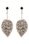 Eye Candy Los Angeles Spring Leaf Crystal Drop Earrings In Gold