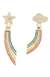 Eye Candy Los Angeles Star & Cloud Cz Rainbow Drop Mismatched Earrings In Gold