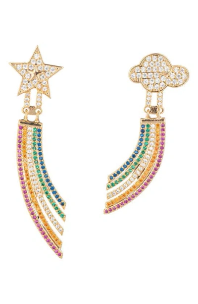 Eye Candy Los Angeles Star & Cloud Cz Rainbow Drop Mismatched Earrings In Gold