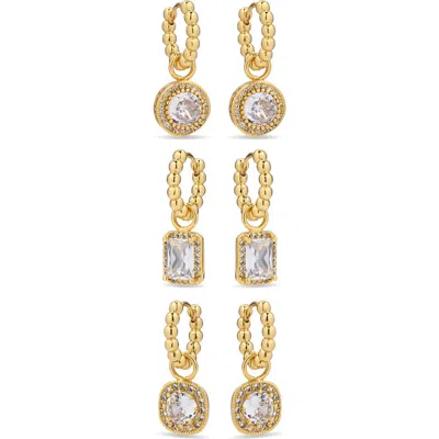Eye Candy Los Angeles Starlit Promise Set Of 3 Drop Charm Huggie Hoop Earrings In Gold