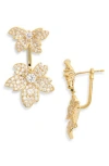 Eye Candy Los Angeles Suhana Cubic Zirconia Flower Front/back Earrings In Gold