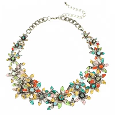 Eye Candy Los Angeles Summer Bloom Crystal Statement Necklace In Multi In Green
