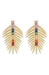Eye Candy Los Angeles Sylvia Multicolor Cubic Zirconia Leaf Drop Earrings In Gold