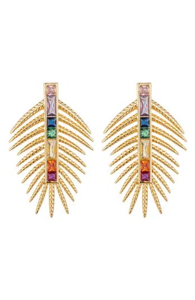 Eye Candy Los Angeles Sylvia Multicolor Cubic Zirconia Leaf Drop Earrings In Gold
