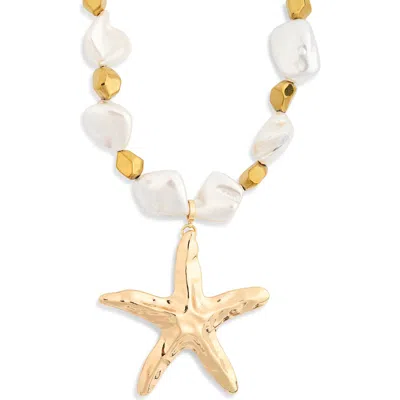 Eye Candy Los Angeles Talia Beaded Pearl Starfish Necklace In Gold