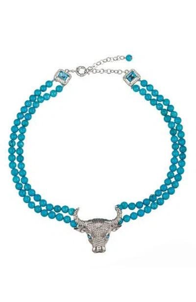 Eye Candy Los Angeles Tara Bull's Head Agate Beaded Necklace In Teal
