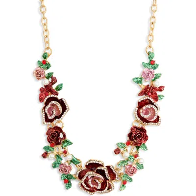Eye Candy Los Angeles Thea Crystal Rose Bib Necklace In Gold
