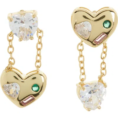 Eye Candy Los Angeles Two-tone Heart Mismatched Earrings In Gold