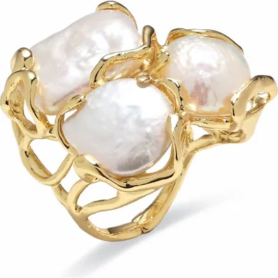 Eye Candy Los Angeles Valentina Freshwater Pearl Cluster Ring In Gold