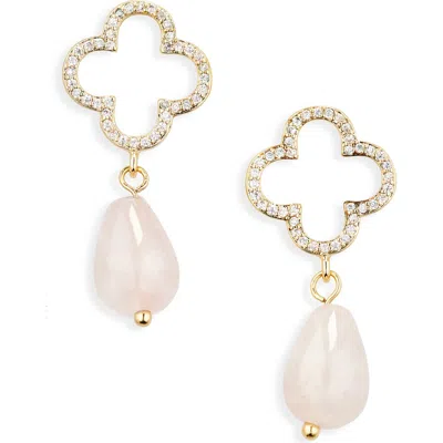 Eye Candy Los Angeles Varvara Clover Stone Drop Earrings In Gold