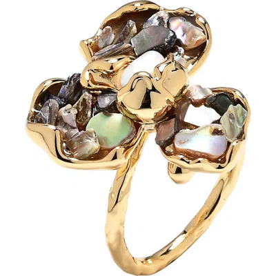 Eye Candy Los Angeles Vida Flower Statement Ring In Gold