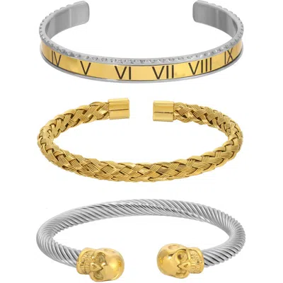 Eye Candy Los Angeles Wayne Two-tone 3-pack Assorted Bracelets In Silver