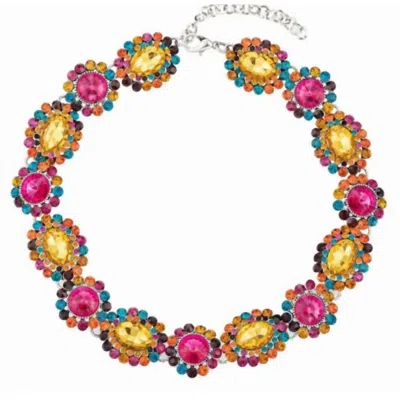 Eye Candy Los Angeles Women's Rhinestone Statement Necklace In Color Me Pink & Yellow