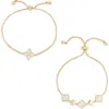 Eye Candy Los Angeles Yasmin 2-pack Cubic Zirconia & Enamel Clover Slider Bracelets In Gold