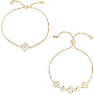 Eye Candy Los Angeles Yasmin 2-pack Cubic Zirconia & Enamel Clover Slider Bracelets In Gold