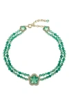 Eye Candy Los Angeles Yasmin Green Agate Clover Necklace In Green