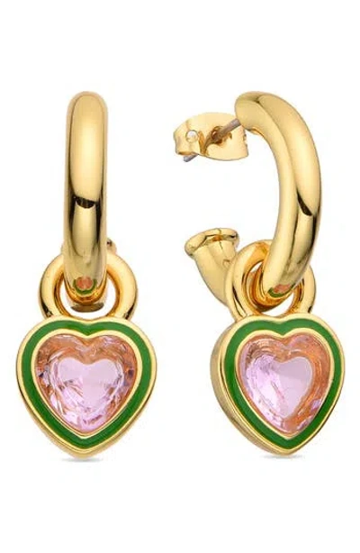 Eye Candy Los Angeles Yasmine Pink Heart Dangle Hoop Earrings In Gold