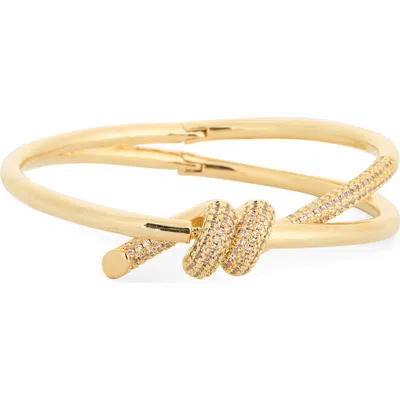 Eye Candy Los Angeles Zoe Pavé Cubic Zirconia Knot Hinged Bracelet In Gold