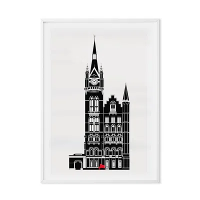 Eye For London Prints Black St.pancras & The Red Piano Illustrated Art Print