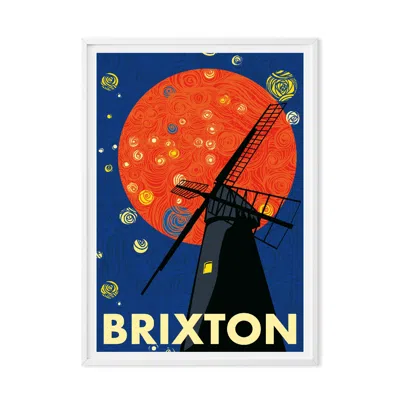 Eye For London Prints Brixton Windmill Illustrated Art Print In Black