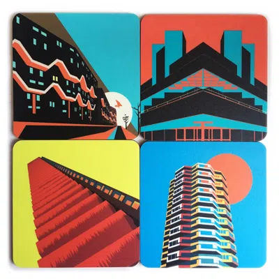 Eye For London Prints Brutalist London Coaster Set In Multi