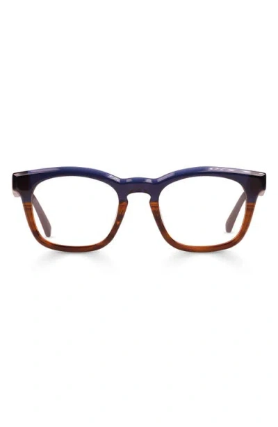 Eyebobs Humble Narrator 49mm Small Square Reading Glasses In Navy Amber Crystal/navy