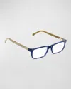 Eyebobs Number Cruncher Rectangle Acetate Reader Glasses In Blue Denim White