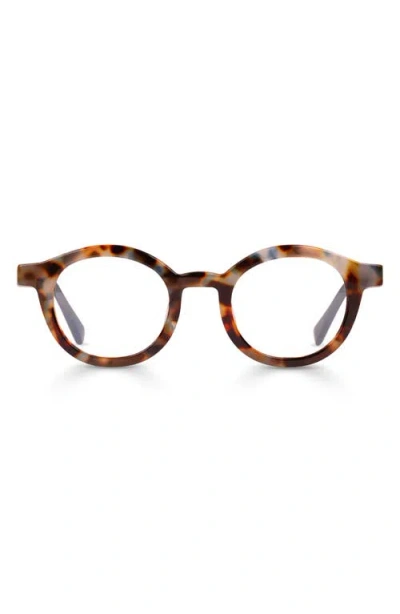 Eyebobs Tv Party 44mm Small Round Reading Glasses In Iceberg Blue/brown Tortoise