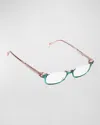 Eyebobs What Inheritance Semi-rimless Rectangle Acetate Reader Glasses In Green / Blush