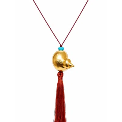 Eyeconic By Samar Ajram Women's Orange / Gold Golden Shell Tassel Necklace In Orange/gold