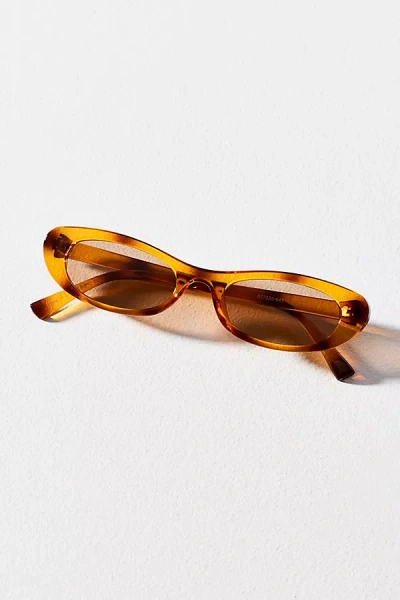 Eyeking Slim East-west Rectangle Sunglasses In Brown