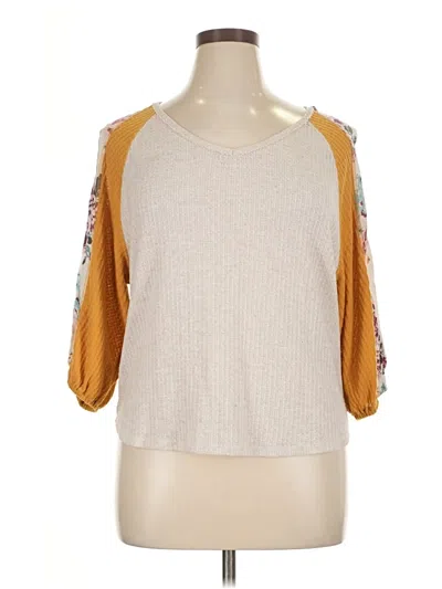 Pre-owned Eyeshadow 3/4 Sleeve Top Tan Cold Shoulder Neckline Tops In Brown