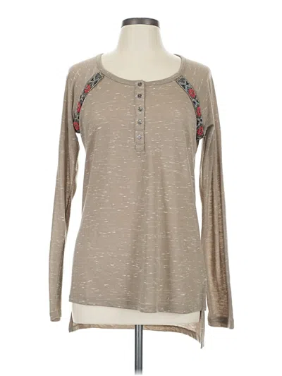 Pre-owned Eyeshadow Long Sleeve Top Tan Crew Neck Tops