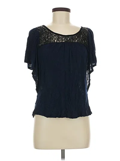 Pre-owned Eyeshadow Short Sleeve Top Blue Keyhole Neckline Tops