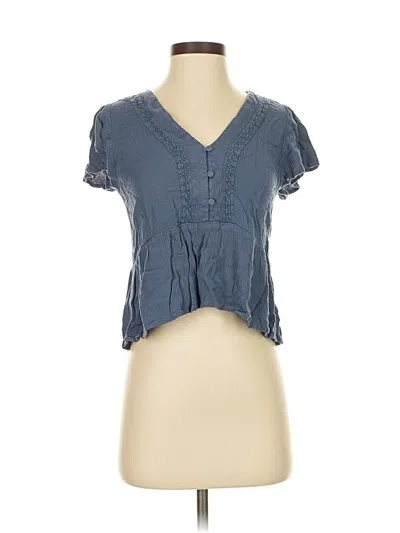 Pre-owned Eyeshadow Short Sleeve Top Blue Plunge Neckline Tops