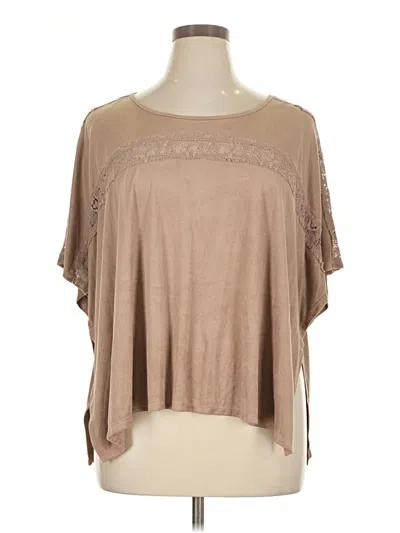 Pre-owned Eyeshadow Short Sleeve Top Tan Cold Shoulder Neckline Tops