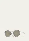 Eyevan Men's 717e Round Acetate-wrapped Metal Sunglasses In Black Pattern