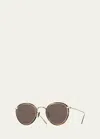 Eyevan Men's 717e Round Acetate-wrapped Metal Sunglasses In Brown