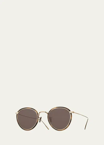 Eyevan Men's 717e Round Acetate-wrapped Metal Sunglasses In Brown