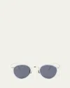 Eyevan Men's 717e Round Acetate-wrapped Metal Sunglasses In Clear Black