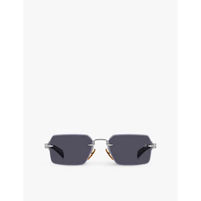 Eyewear By David Beckham Mens 7109/s Rectangle-frame Metal Sunglasses Ruthenium Black In Ruthenium Black